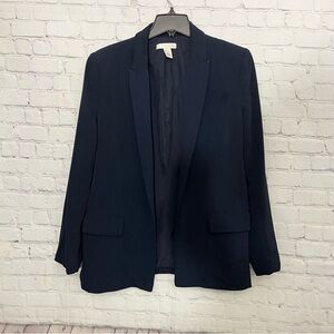 H&M Navy Blue Work Professional Long Length Blazer Jacket Size 12